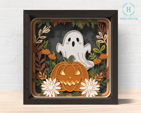 3D FALL GHOST PUMPKIN Shadow Box Svg