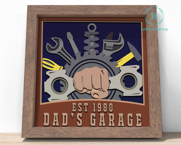 3D dad garage Svg, Customisable FATHER'S DAY Garage Shadow Box Svg 