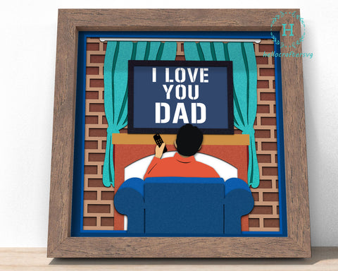 DAD WATCHING TV in recliner sofa Svg, Customisable FATHER'S DAY Shadow Box Svg 
