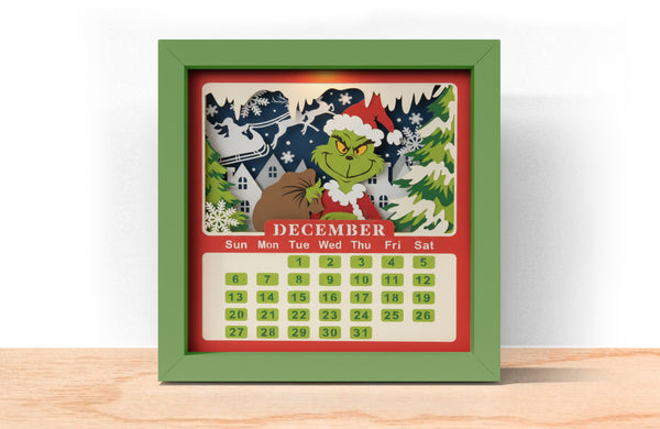 2026 GRINCH CALENDAR SHADOW BOX BUNDLE Svg - Cricut Files, Cardstock Svg, Silhouette Files - HelloCrafterSvg