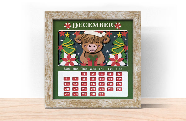 2026 HIGHLAND COW CALENDAR SHADOW BOX BUNDLE Svg - Cricut Files, Cardstock Svg, Silhouette Files - HelloCrafterSvg