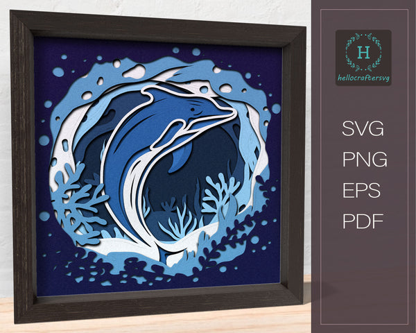 3D Dolphin Svg, Dolphin Shadow Box Svg - Cricut Files, Cardstock Svg, Silhouette Files - HelloCrafterSvg-22