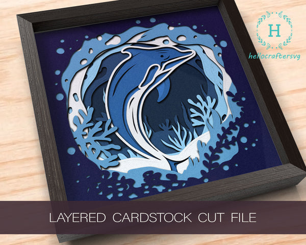 3D Dolphin Svg, Dolphin Shadow Box Svg - Cricut Files, Cardstock Svg, Silhouette Files - HelloCrafterSvg-332