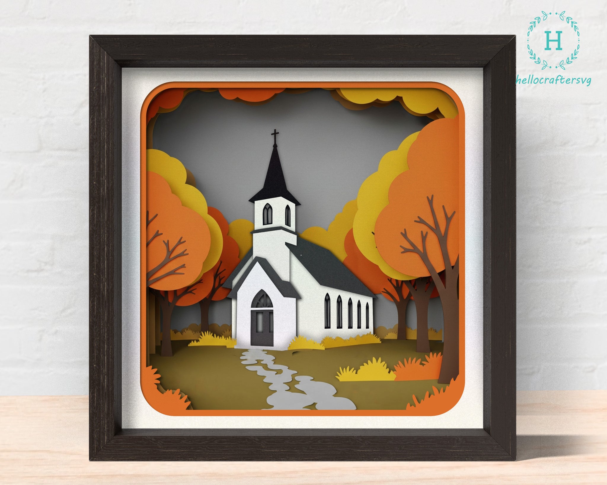 3D FALL CHURCH Shadow Box Svg 