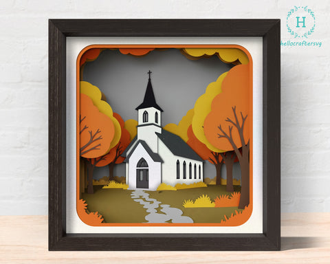 3D FALL CHURCH Shadow Box Svg 