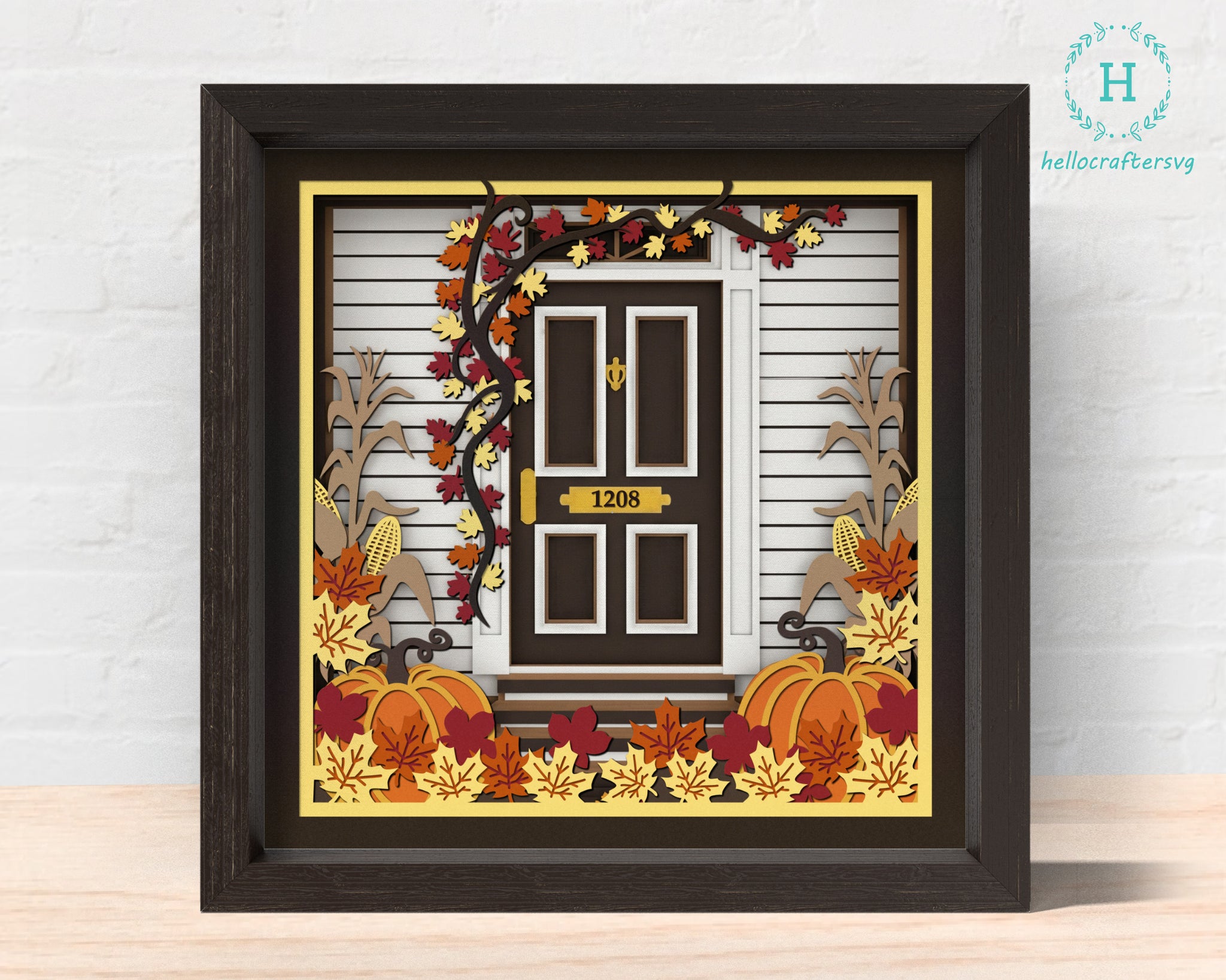 3D Customisable FALL door PUMPKIN Shadow Box Svg