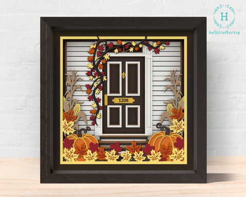 3D Customisable FALL door PUMPKIN Shadow Box Svg
