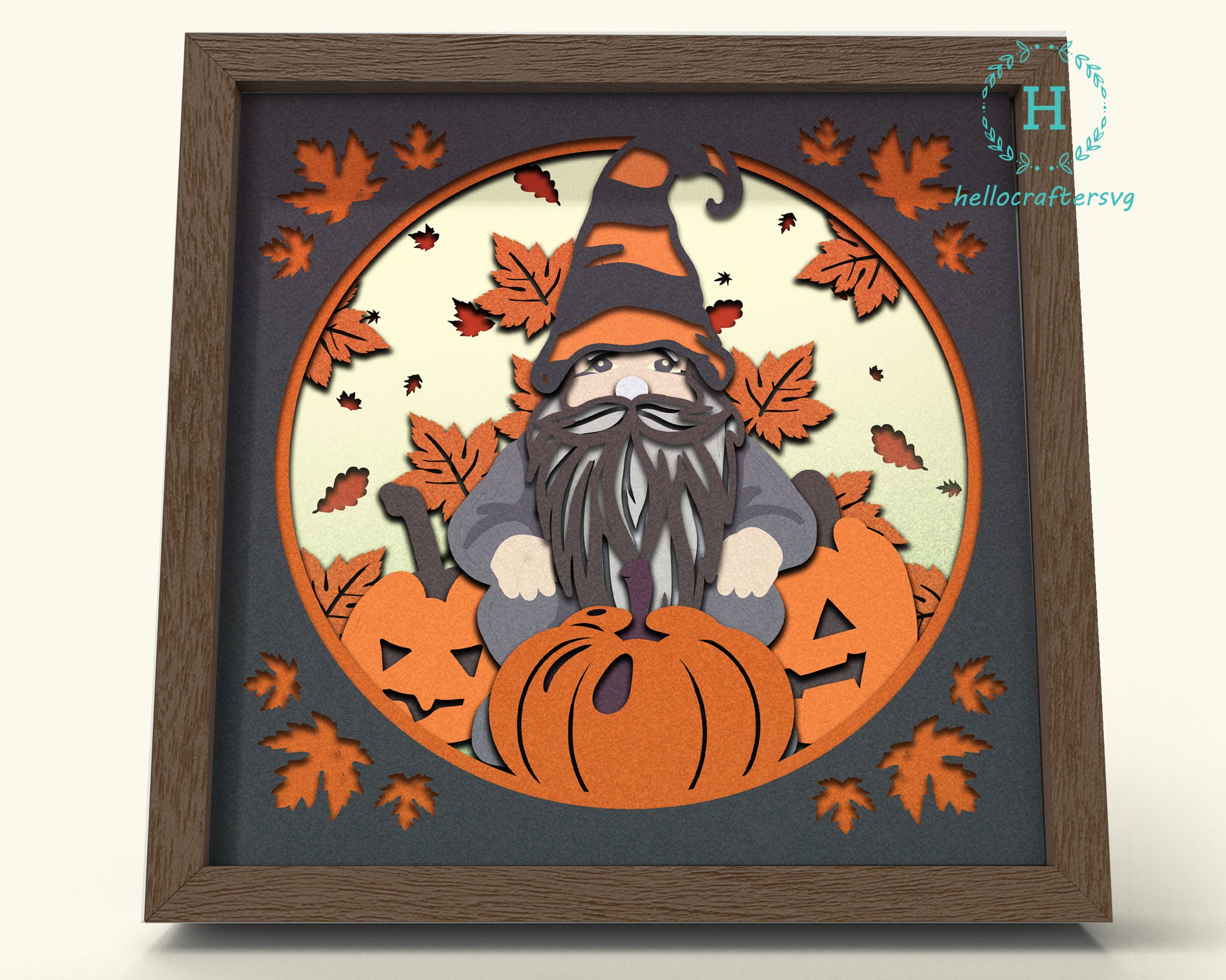 3D FALL PUMPKIN GNOME SVG, Fall Shadow Box Svg