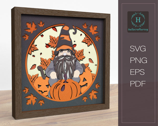 3D FALL PUMPKIN GNOME SVG, Fall Shadow Box Svg