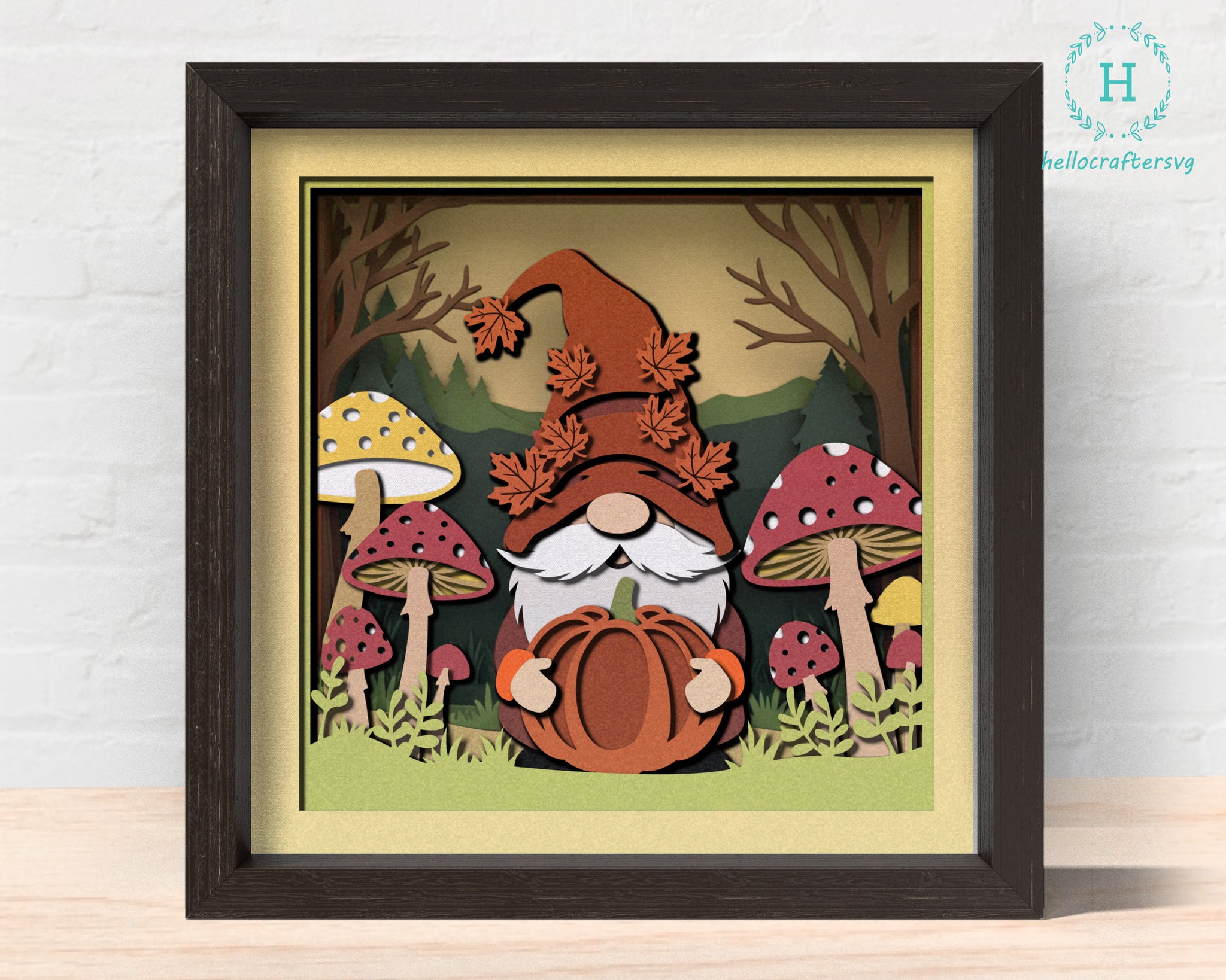 3D FALL GNOME PUMPKIN Shadow Box Svg 