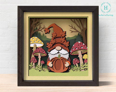 3D FALL GNOME PUMPKIN Shadow Box Svg 