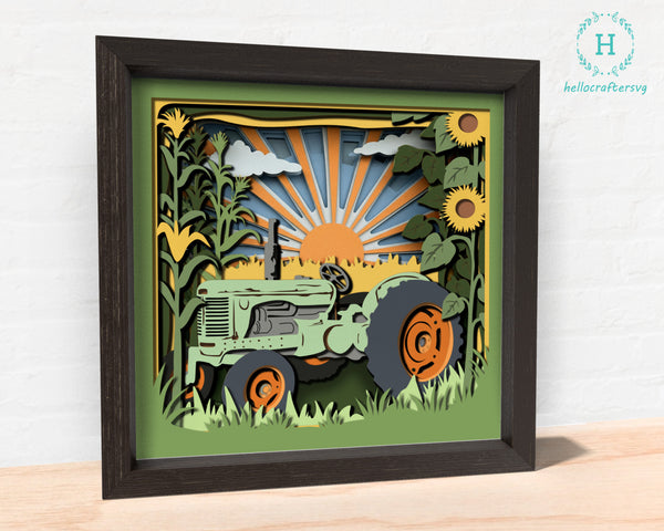3D TRACTOR SVG, 3D FARM TRACTOR Shadow Box Svg