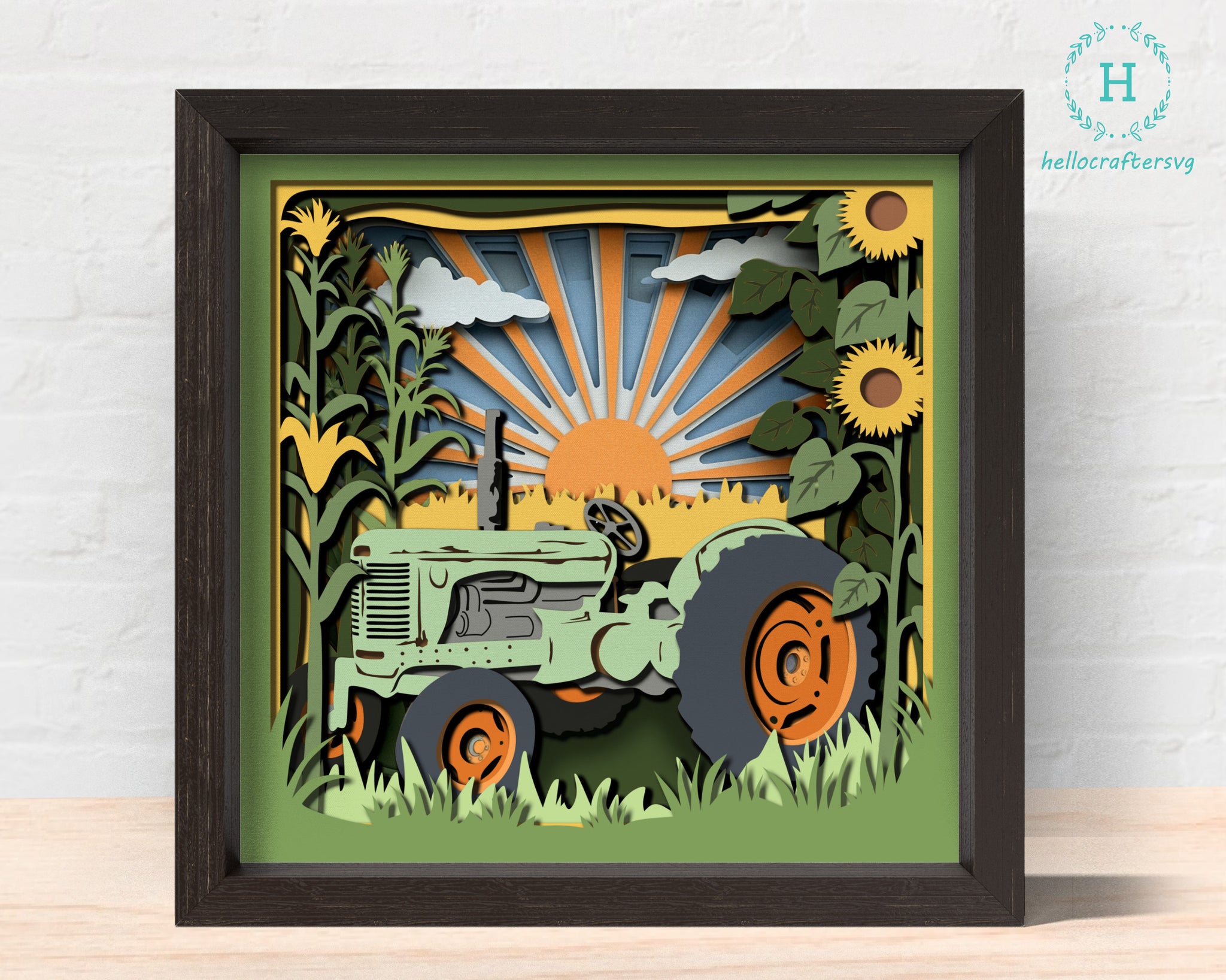 3D TRACTOR SVG, 3D FARM TRACTOR Shadow Box Svg