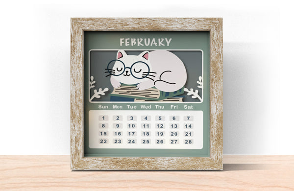 2026 CAT CALENDAR SHADOW BOX BUNDLE Svg - Cricut Files, Cardstock Svg, Silhouette Files - HelloCrafterSvg