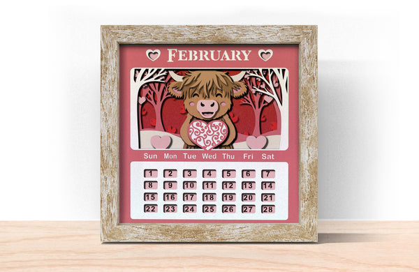 2026 HIGHLAND COW CALENDAR SHADOW BOX BUNDLE Svg - Cricut Files, Cardstock Svg, Silhouette Files - HelloCrafterSvg