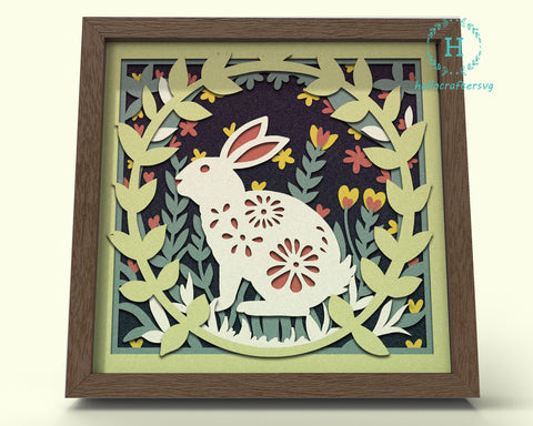 FLORAL Bunny Svg, Easter Spring Shadow Box Svg
