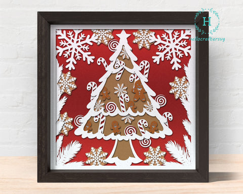 3d Gingerbread TREE Svg, CHRISTMAS TREE Shadow Box Svg