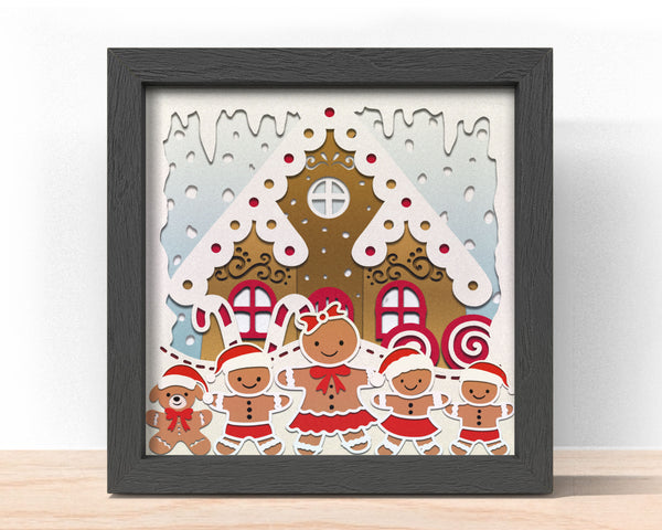 3D CUSTOMISABLE GINGERBREAD FAMILY WITH ALL MEMBER Svg - CHRISTMAS Shadow Box Svg