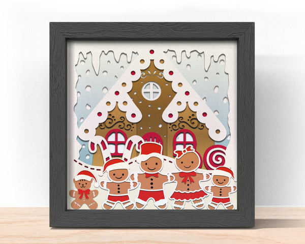 3D CUSTOMISABLE GINGERBREAD FAMILY WITH ALL MEMBER Svg - CHRISTMAS Shadow Box Svg