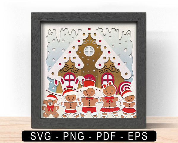 3D CUSTOMISABLE GINGERBREAD FAMILY WITH ALL MEMBER Svg - CHRISTMAS Shadow Box Svg