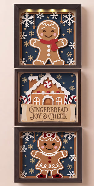 3D GINGERBREAD TRIO SET CHRISTMAS SHADOW BOX SVG