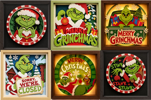 3D CHRISTMAS GRINCH SET SHADOW BOX SVG