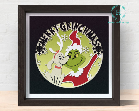 3d GRINCH DOG Svg, MERRY CHRISTMAS Shadow Box Svg