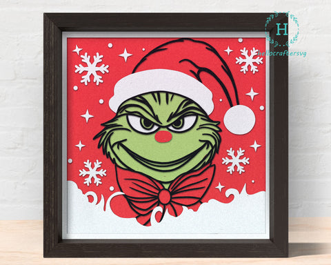 3d GRINCH FACE Svg, GRINCH FACE Shadow Box Svg