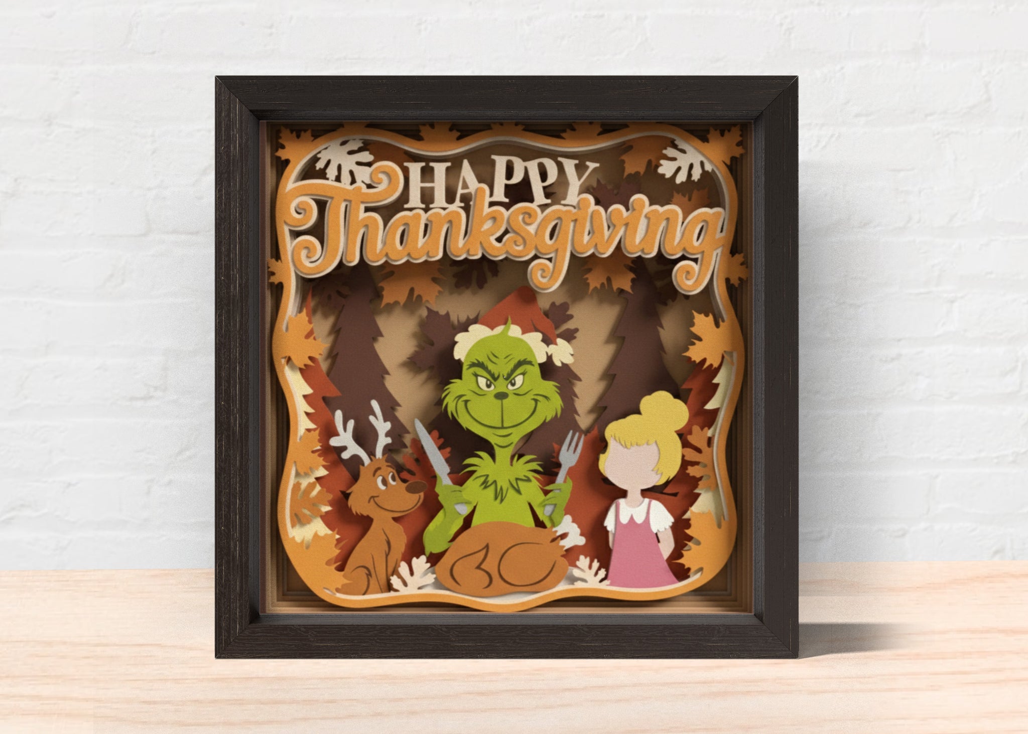 3d grinch thanksgiving SVG, Thanksgiving Shadow Box Svg