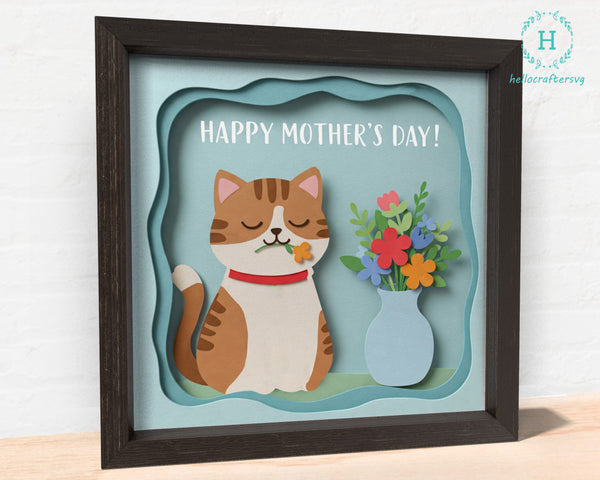 3d cat mom Svg, MOTHER'S DAY Shadow Box Svg