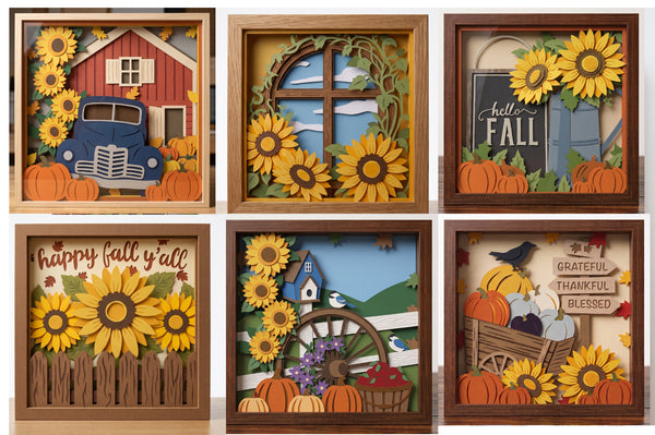 3D SUNFLOWER HAPPY YALL BUNDLE SHADOW BOX SVG