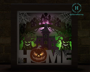 3D HAUNTED PUMPKIN HOME SVG, Pumpkin HOME LIGHT Shadow Box Svg 