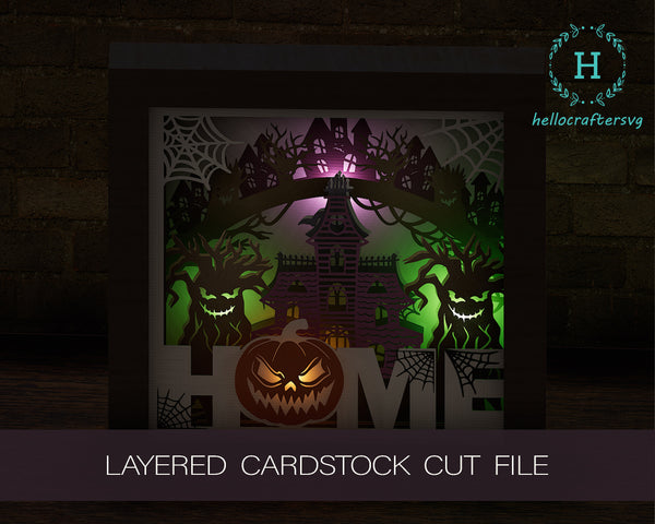 3D HAUNTED PUMPKIN HOME SVG, Pumpkin HOME LIGHT Shadow Box Svg