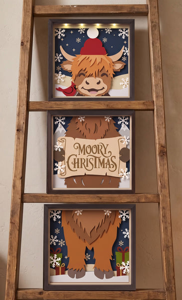 3D HIGHLAND COW TRIO SET CHRISTMAS SHADOW BOX SVG