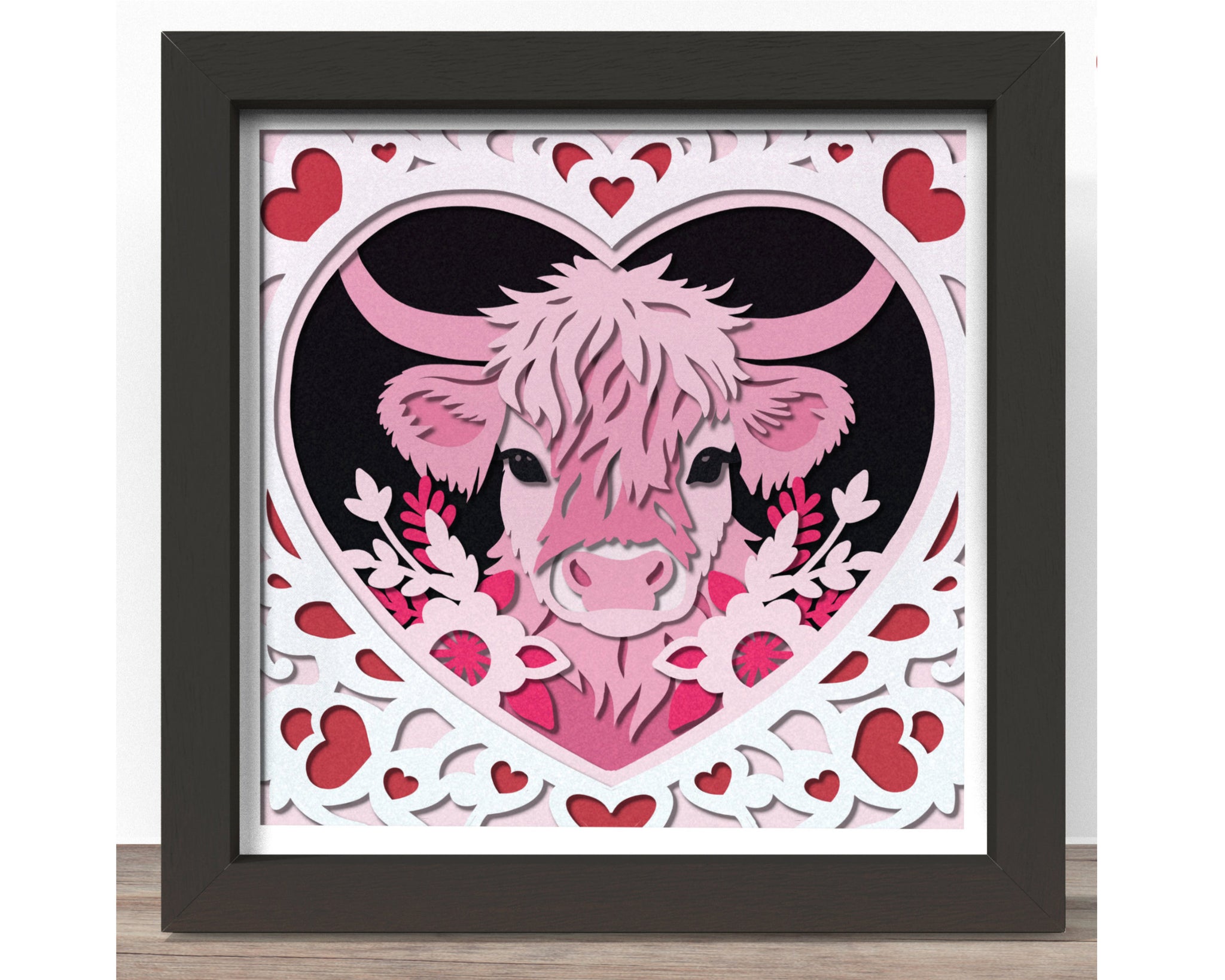 3d Valentine Highland Cow svg - VALENTINE Shadow Box Svg