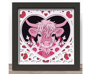 3d Valentine Highland Cow svg - VALENTINE Shadow Box Svg