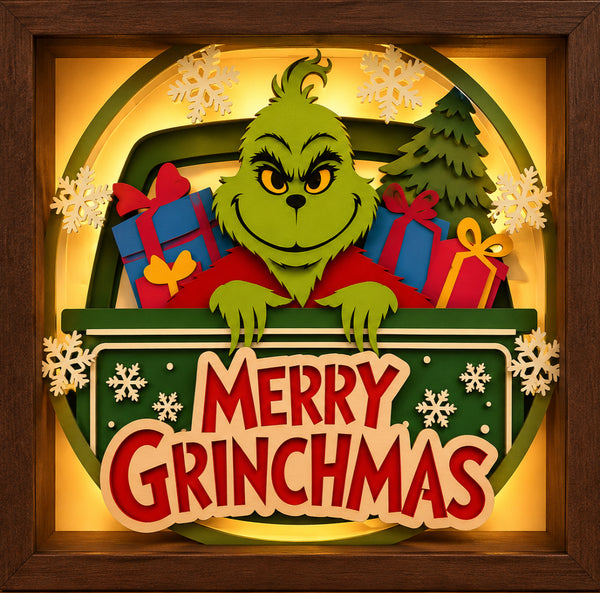 3D CHRISTMAS GRINCH SET SHADOW BOX SVG