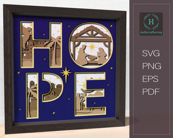 3D HOPE NATIVITY SVG, Nativity Shadow Box Svg