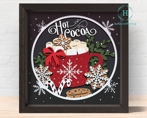 3D HOT COCOA Svg, CHRISTMAS Shadow Box Svg