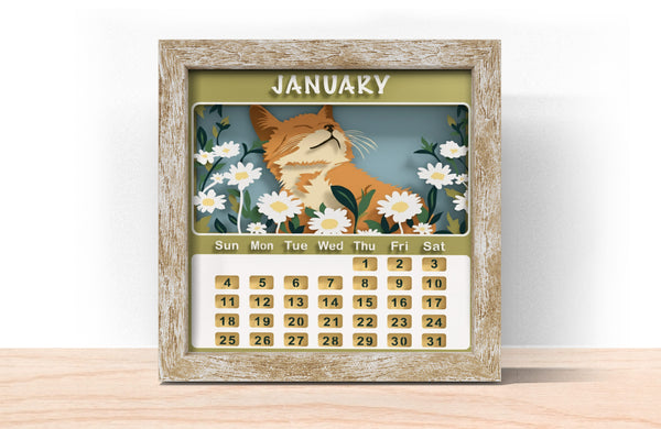 2026 CAT CALENDAR SHADOW BOX BUNDLE Svg - Cricut Files, Cardstock Svg, Silhouette Files - HelloCrafterSvg