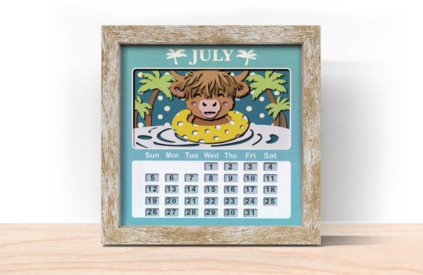 2026 HIGHLAND COW CALENDAR SHADOW BOX BUNDLE Svg - Cricut Files, Cardstock Svg, Silhouette Files - HelloCrafterSvg