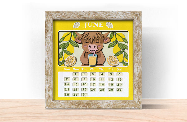 2026 HIGHLAND COW CALENDAR SHADOW BOX BUNDLE Svg - Cricut Files, Cardstock Svg, Silhouette Files - HelloCrafterSvg
