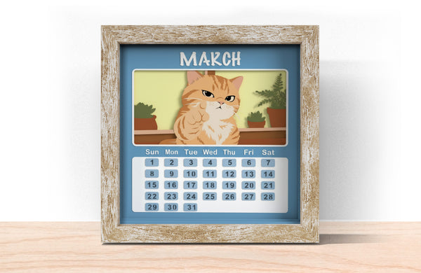 2026 CAT CALENDAR SHADOW BOX BUNDLE Svg - Cricut Files, Cardstock Svg, Silhouette Files - HelloCrafterSvg