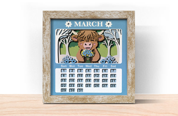 2026 HIGHLAND COW CALENDAR SHADOW BOX BUNDLE Svg - Cricut Files, Cardstock Svg, Silhouette Files - HelloCrafterSvg