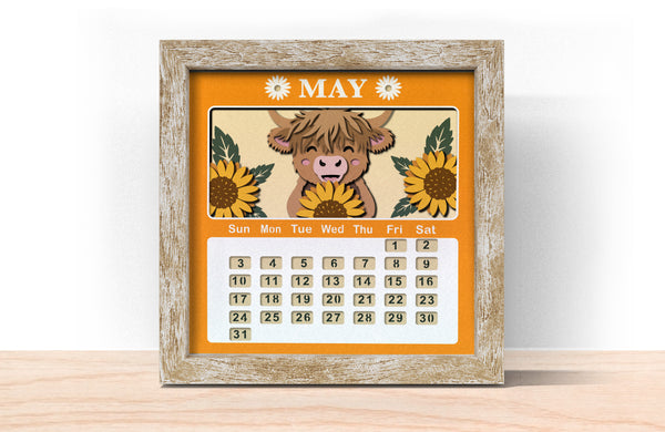 2026 HIGHLAND COW CALENDAR SHADOW BOX BUNDLE Svg - Cricut Files, Cardstock Svg, Silhouette Files - HelloCrafterSvg