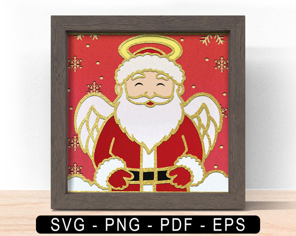 3D CHRISTMAS SANTA ANGEL SVG, Christmas Shadow Box Svg