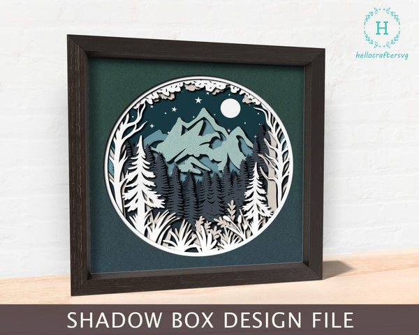 3D Mountain and Forest Shadow box Svg