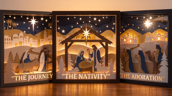 3D NATIVITY TRIPTYCH SHADOW BOX SVG