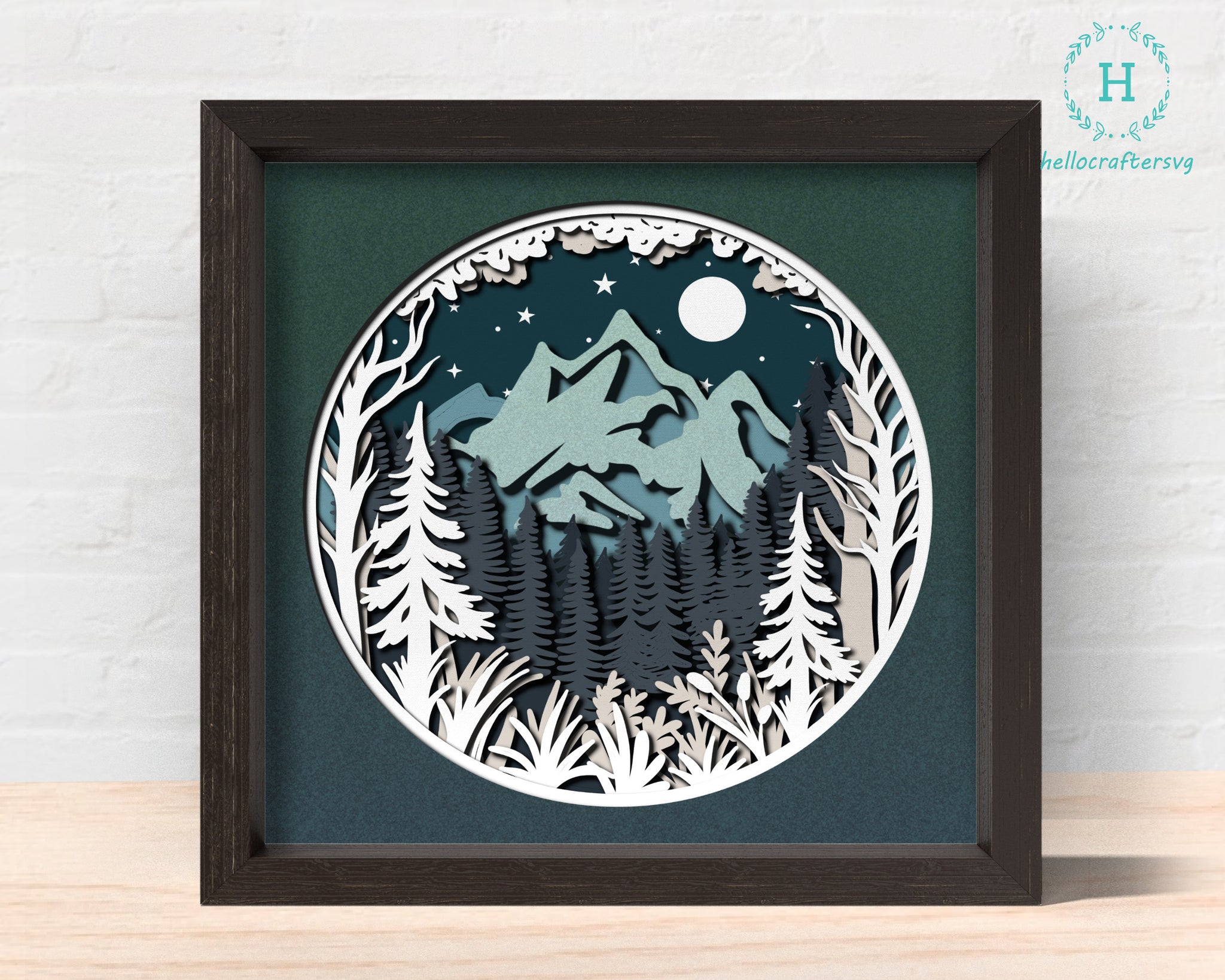 3D Mountain and Forest Shadow box Svg