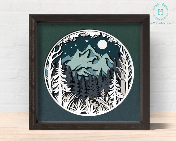 3D Mountain and Forest Shadow box Svg